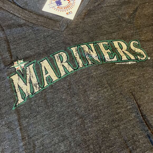 NWT MLB Seattle Mariners Classic Team T-Shirt Womens Size L Baseball Tee V-Neck - Picture 2 of 8